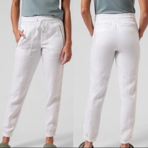 Athleta Cabo Linen Jogger Pants White 4 - Picture 1 of 16